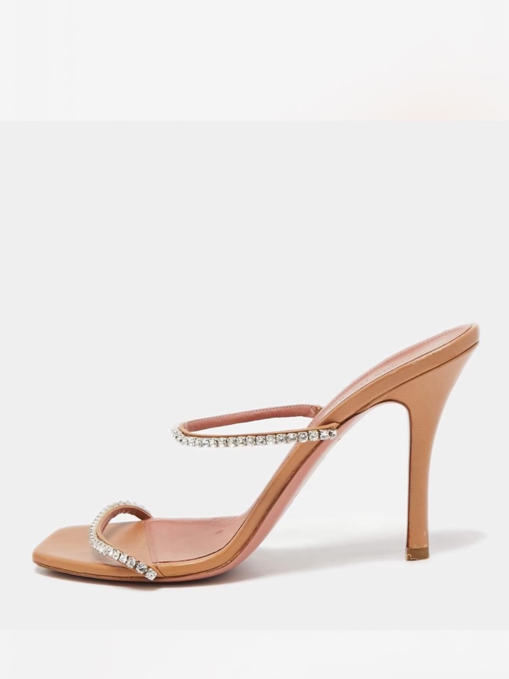 Amina Muaddi Tan Crystal-Trim Heel Sandal